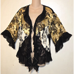Vintage Spencer Alexis Kimono Sz L Silk Blend Boho Whimsigoth Fairy Lace Ruffles